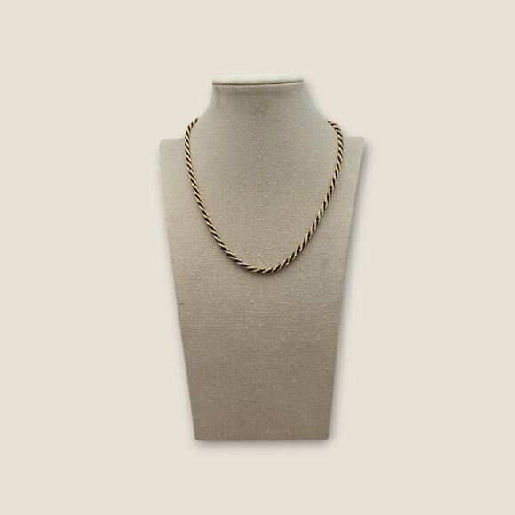 Gold and Black Enamel Twisted Rope Necklace – 1980s Vintage - Picture 2 of 10